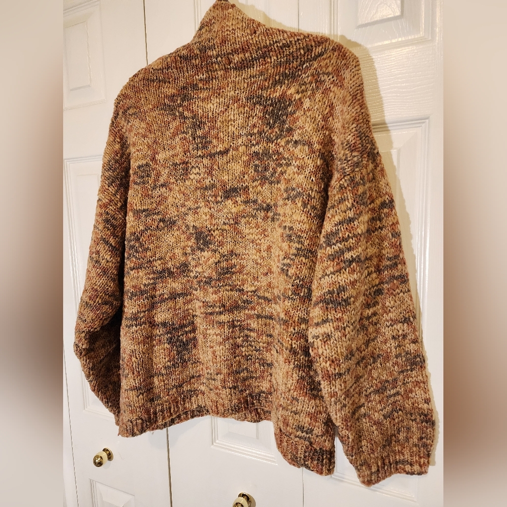 Oversized Marled Cowl Neck Chunky Knit Sweater Brown Cozy Cottagecore L-xl - Picture 6 of 6